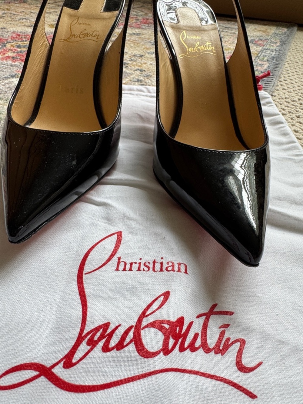 Christian Louboutin Black Patent Slingback Pumps